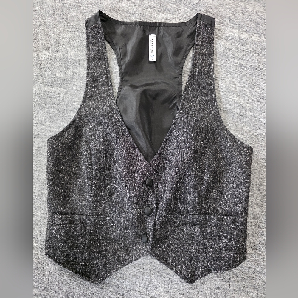 Full Tilt Gray Tweed Button-Up Vest M